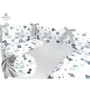 MimiNu - Lenjerie patut 3 piese, Cu protectie laterala, Dino Granat, Din bumbac, Pentru patut 120x60 cm BYN6426972008198