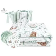 MimiNu - Lenjerie patut 3 piese, Cu protectie laterala, Lulu natural, Din bumbac, Pentru patut 120x60 cm BYN6426972008211