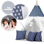 Cort de joaca pentru copii cu ghirlanda, 3 pernite si lampa led luna, ricokids 740404, 120 x 120 x 165 cm - bleumarin edeedi740404