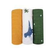 Lionelo - Set 3 scutece multifunctionale Dino, Din Bambus, 70x70 cm, Multicolor BYNLO-DINO_BAMBOO_BOX_MULTICOLOR
