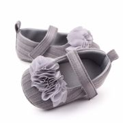 Pantofiori gri cu floricele din tulle aplicate ADd2429-3-sa21