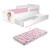 Pat copii Balerina P2 2-12 ani cu sertar si 2 protectii laterale detasabile si saltea SafeNest cu lana inclusa - PC-P-MK-SRT-BAL-P2-80