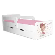 Pat copii Balerina P2 2-8 ani cu sertar si 2  protectii laterale detasabile - PC-P-SRT-BAL-P2-70