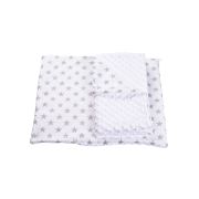Lenjerie 3 piese patut  120x60 cm model stelute gri si plus minky alb PFCPF8246