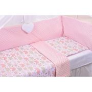 Lenjerie 3 piese patut 120x60 cm model curcubee florale si plus roz pal PFCPF2329