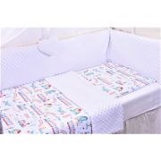 Lenjerie 3 piese patut 120x60 cm model trenulete si plus alb PFCPF3126