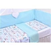 Lenjerie 3 piese patut 120x60 cm model trenulete si plus bleu PFCPF2819