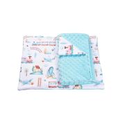Lenjerie 3 piese patut 120x60 cm model trenulete si plus bleu PFCPF2819
