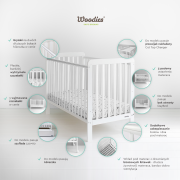 Patut Din Lemn Pentru Bebe, Inaltime Saltea Reglabila, Clasic Alb 120x60 Cm Pjbclasic_cot_white