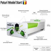 Pat Start Barca 2-12 ani + saltea 160x80x12 cm + husa impermeabila - PC-PCH-PRO-STR-FTB-BARC-80