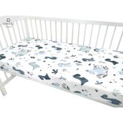 MimiNu - Cearceaf cu elastic pentru patut 140X70 cm, Din bumbac, Dino Granat BYN6426972009201