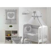 Set Lenjerie De Lux Din Bumbac Cu Broderie, Protectie Laterala, Pilota, Pentru Pat Bebelusi, Cuore Di Mamma Gri, Italia Pjblenj_cuore_grey