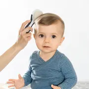 Set perie si pieptene ingrijire bebelusi, cu par natural de capra, alb cu gri, BabyCare Hair, Reer 81070