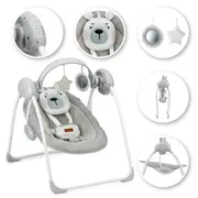 Leagan pentru bebelusi, MoMi LISS Bear Pink, 5 viteze de balansare, Cronometru, Alimentare baterii, 8 melodii, 2 jucarii incluse, Centura in 5 puncte KRTBULE00014