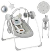 Leagan pentru bebelusi, MoMi LISS Bear Pink, 5 viteze de balansare, Cronometru, Alimentare baterii, 8 melodii, 2 jucarii incluse, Centura in 5 puncte KRTBULE00014