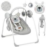 Leagan pentru bebelusi, MoMi LISS Bear Pink, 5 viteze de balansare, Cronometru, Alimentare baterii, 8 melodii, 2 jucarii incluse, Centura in 5 puncte KRTBULE00014