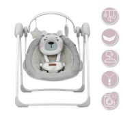 Leagan pentru bebelusi, MoMi LISS Bear Pink, 5 viteze de balansare, Cronometru, Alimentare baterii, 8 melodii, 2 jucarii incluse, Centura in 5 puncte KRTBULE00014