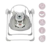 Leagan pentru bebelusi, MoMi LISS Bear Pink, 5 viteze de balansare, Cronometru, Alimentare baterii, 8 melodii, 2 jucarii incluse, Centura in 5 puncte KRTBULE00014