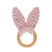 Jucarie dentitie din bumbac cu inel din lemn BabyJem Amigurumi (Culoare: Roz) JEMbj_6514