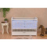 Qmini- Patut din lemn Timmi Heart 120x60 cm, Cu sertar, Din lemn de pin, MDF, Somiera reglabila, Alb + Saltea 10 cm BYNQMTIMH10CM02AL