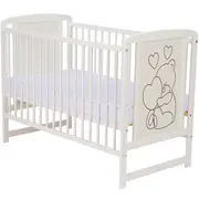 Qmini- Patut din lemn Timmi Heart 120x60 cm, Din lemn de pin, MDF, Somiera reglabila, Alb BYNQMTIMH01AL