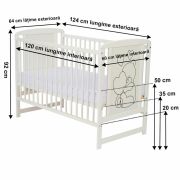 Qmini- Patut din lemn Timmi Heart 120x60 cm, Din lemn de pin, MDF, Somiera reglabila, Alb BYNQMTIMH01AL