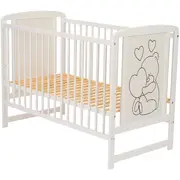 Qmini- Patut din lemn Timmi Heart 120x60 cm, Din lemn de pin, MDF, Somiera reglabila, Alb BYNQMTIMH01AL