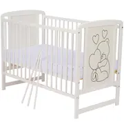 Qmini- Patut din lemn Timmi Heart 120x60 cm, Din lemn de pin, MDF, Somiera reglabila, Alb BYNQMTIMH01AL