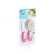 Set pieptan si perie din peri naturali BabyJem (Culoare: Roz) JEMbj_5191