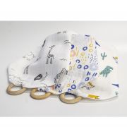 Baveta BabyJem din muselina cu inel din lemn (Model: Zoo) JEMbj_6783