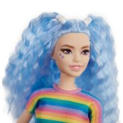 PAPUSA BARBIE FASHIONISTA CU PARUL MOV  TRICOU MULTICOLOR SI FUSTA NEAGRA VIVMTFBR37_GRB61