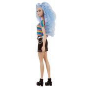 PAPUSA BARBIE FASHIONISTA CU PARUL MOV  TRICOU MULTICOLOR SI FUSTA NEAGRA VIVMTFBR37_GRB61
