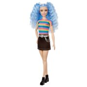 PAPUSA BARBIE FASHIONISTA CU PARUL MOV  TRICOU MULTICOLOR SI FUSTA NEAGRA VIVMTFBR37_GRB61