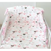 Set Lenjerie Din Bumbac Cu Protectie Laterala Pentru Pat Bebe 120 X 60 Cm, Inimioare , Amy Pjb83603