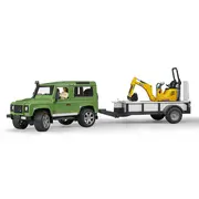 Bruder - Masina De Teren Land Rover Defender Cu Remorca Si Micro Excavator Jcb Cu Muncitor ARTBR02593