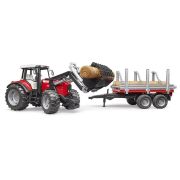 Bruder - Tractor Massey Ferguson 7480 Cu Incarcator Frontal Si Remorca Pentru Lemne ARTBR02046