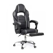 Scaun directorial cu suport picioare off 302, gaming, mecanism de balans, piele ecologica, cadru cromat, 110 kg drm9863