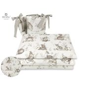 MimiNu - Lenjerie patut 3 piese, Cu protectie laterala, Design, Calm Forest Beige, Din bumbac, Pentru patut 120x60 cm BYN6426972011099