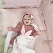 MimiNu - Set lenjerie patut 5 piese, Cu volanase, Cu pilota si perna, Din bumbac, Pentru patut 120x60 cm, Colectia Royal, Powder Pink BYN6426972010788