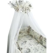 MimiNu - Set lenjerie patut 8 piese, Cu baldachin, Din bumbac, Pentru patut 120x60 cm, Design, Seal Beige BYN6426972010450