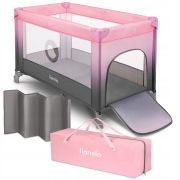 Lionelo - Patut pliant cu un nivel Stefi, Cu intrare laterala cu fermoar, 2 roti, 120x60 cm, Roz Ombre BYNLO-STEFI _PINK_OMBRE