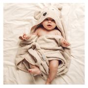 Prosop Din Fibra De Bambus Cu Gluga Pentru Bebelusi Si Copii, Teddy Sepia Rose, Marimea S 85x90cm Pjbc61190