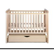 Patut cu sistem de leganare, laterala culisanta, sertar YappyMove din lemn de fag, Cu sina speciala pentru dentitie, Suport pentru saltea reglabil, YappyKids, 120x60 cm, Natur BYNYappyMove_natural