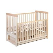 Patut cu sistem de leganare, laterala culisanta, sertar YappyMove din lemn de fag, Cu sina speciala pentru dentitie, Suport pentru saltea reglabil, YappyKids, 120x60 cm, Natur BYNYappyMove_natural