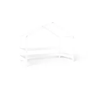 Patut tip casuta YappyHytte Bed din lemn certificat FSC, Transformabil in casuta de joaca, Cu bariera de protectie, In stil scandinav, Yappy Kids, 160x80 cm, Alb BYNYappyHytte_white