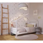 Patut tip casuta YappyHytte Bed din lemn certificat FSC, Transformabil in casuta de joaca, Cu bariera de protectie, In stil scandinav, Yappy Kids, 160x80 cm, Alb BYNYappyHytte_white