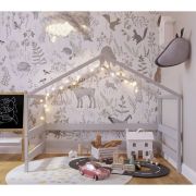 Patut tip casuta YappyHytte Bed din lemn certificat FSC, Transformabil in casuta de joaca, Cu bariera de protectie, In stil scandinav, Yappy Kids, 160x80 cm, Gri BYNYappyHytte_grey