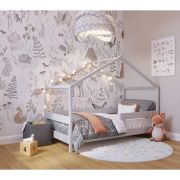 Patut tip casuta YappyHytte Bed din lemn certificat FSC, Transformabil in casuta de joaca, Cu bariera de protectie, In stil scandinav, Yappy Kids, 160x80 cm, Gri BYNYappyHytte_grey