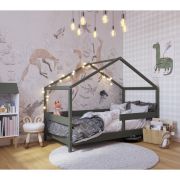 Patut tip casuta YappyHytte Bed din lemn certificat FSC, Transformabil in casuta de joaca, Cu bariera de protectie, In stil scandinav, Yappy Kids, 160x80 cm, Verde BYNYappyHytte_green