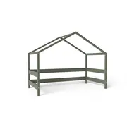 Patut tip casuta YappyHytte Bed din lemn certificat FSC, Transformabil in casuta de joaca, Cu bariera de protectie, In stil scandinav, Yappy Kids, 160x80 cm, Verde BYNYappyHytte_green